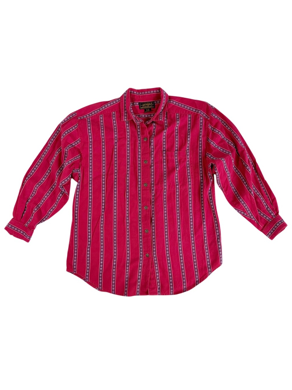 1990s Eddie Bauer Red Vertical-Stripe Southwestern Button-Down Shirt M